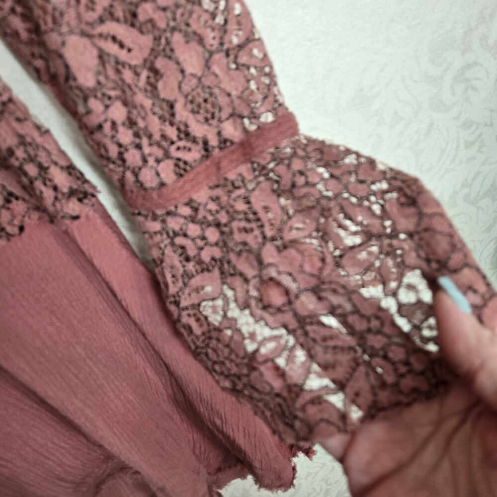 Free People Tell Tale Lace Tunic Dress M Rosy Coral Ethereal Fairycore Boho - Picture 7 of 16